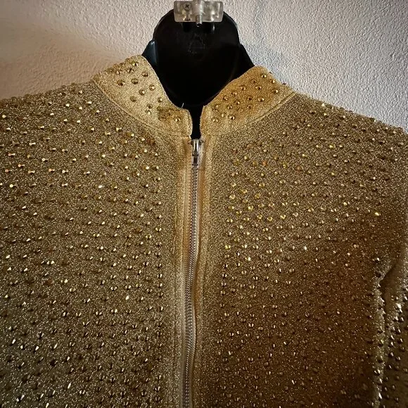 Dazzling Gold Sequin Jumpsuit - Show-Stopping 70s Disco Vibes - Picture 3 of 7